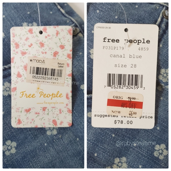 FREE PEOPLE Cute Small Ditsy Floral Print Ankle Crop Skinny Jeans, NEW WITH TAGS - Picture 7 of 8